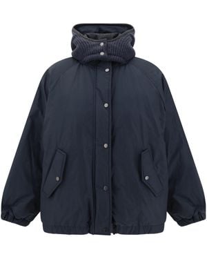 Brunello Cucinelli Knitted Hooded Down Jacket - Blue