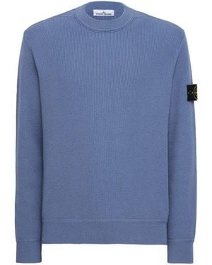 Stone Island Logo Cotton Crewneck Jumper - Blue