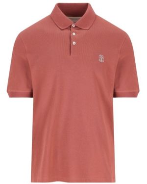 Brunello Cucinelli Logo Detailed Short-Sleeved Polo Shirt - Red