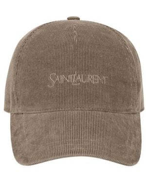 Saint Laurent Corduroy Cap With Embroidered Logo - Brown