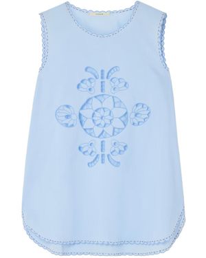 Vita Kin Havana Scalloped Broderie Anglaise Cotton-Poplin Tank - Blue