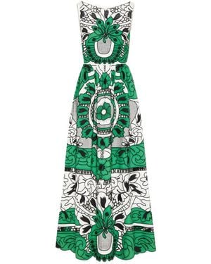 RED Valentino Floral-Printed V-Back Midi Dress - Green