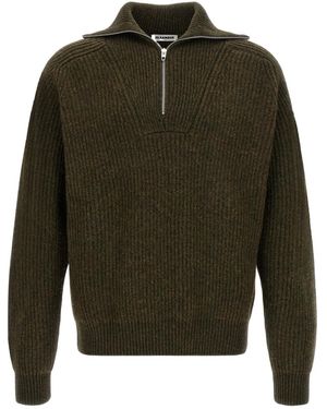 Jil Sander Ribbed Half-Zip Jumper - Green