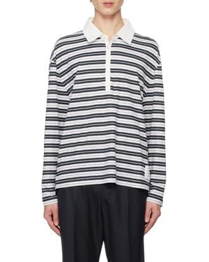 Thom Browne Logo Patch Long-Sleeved Polo Shirt - Grey