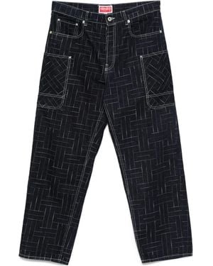 KENZO Geometric-Pattern Jeans - Blue
