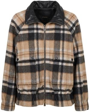 Pinko Check-Pattern Elasticated-Hem Jacket - Black