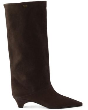 Prada Logo-Detailed Pointed-Toe Boots - Brown