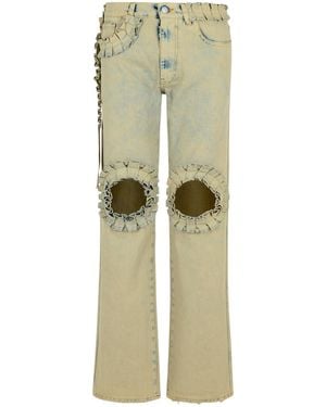 Coperni Ruffle-Detail Cut-Out Boyfriend Jeans - Green