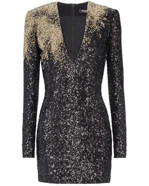 Balmain Embellished Sequin Mini Dress - Black