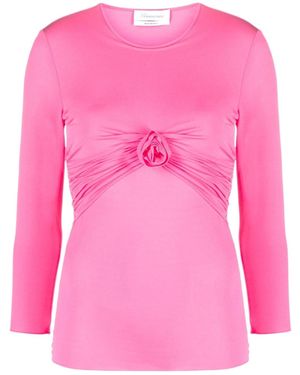 Blumarine Pleated Long-Sleeved T-Shirt - Pink