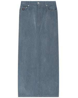 Moschino Logo Patch Midi Denim Skirt - Blue