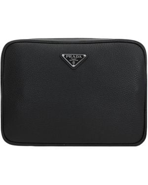 Prada Triangle-Logo Zipped Crossbody Bag - Black