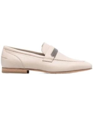 Brunello Cucinelli Monili-Chain Leather Loafers - Natural