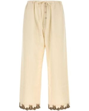 Bode Laurelist Embroidered Wool Casual Pants - Natural