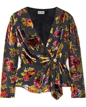 RIXO London Evelyn Embellished Floral-Print Devoré-Velvet Wrap Top - Multicolour