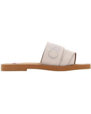 Chloé Printed Logo Slippers - White