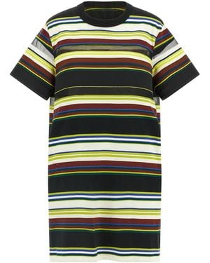 Sacai Striped Crewneck T-Shirt Dress - Green