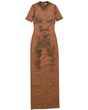 Acne Studios Short-Sleeve Print Maxi Dress - Brown
