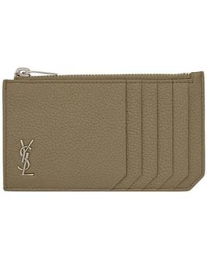 Saint Laurent Tiny Cassandre Fragments Zipped Card Case - Grey