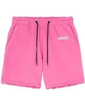 Versace Logo Embroidered Drawstring Shorts - Pink