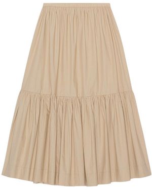 Ganni Cotton Poplin Maxi Flounce Skirt - Natural