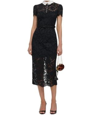 Self-Portrait Lace Contrast Collar Midi Dress - Black