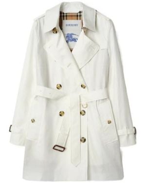 Burberry Short Tropical Gabardine Kensington Trench Coat - White