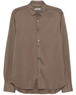 Canali Long-Sleeve Cotton-Blend Shirt - Brown