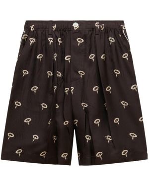 Marni Silk Twill Pyjama Shorts With Floral Print - Black