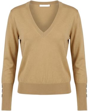 Patrizia Pepe Long-Sleeved V-Neck Sweater - Natural
