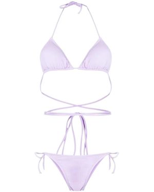 Reina Olga Guia Scrunch Detailed Triangle Bikini Set - Purple