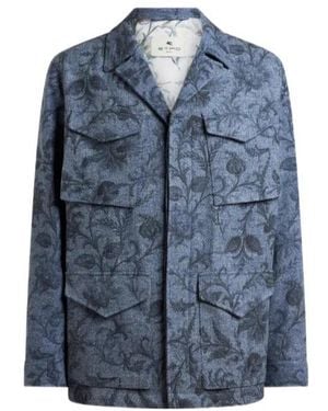 Etro Cotton-Blend Jacket With Floral Motif - Blue