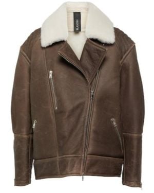 Blancha Shearling-Trimmed Leather Jacket - Brown