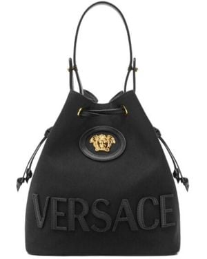 Versace La Medusa Drawstring Bucket Bag - Black
