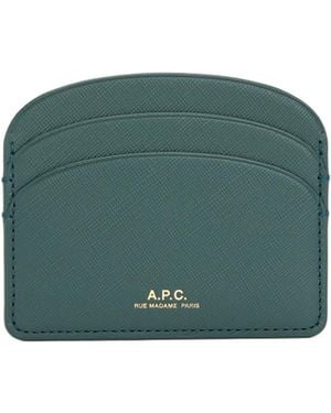 A.P.C. Demi-Lune Leather Cardholder - Green