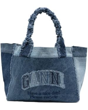 Ganni Medium Trapeze Denim Tote Bag - Blue