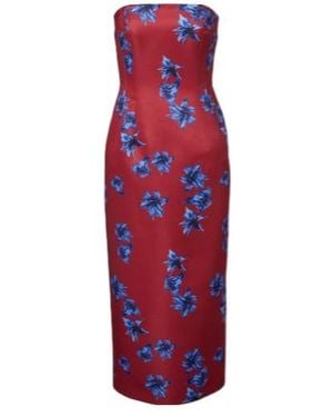 Emilia Wickstead Leila Floral Duchess Satin Midi Dress - Red