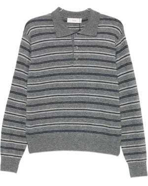 DUNST Striped Knit Polo Shirt - Grey