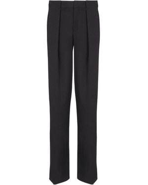 Balmain Wool Pleated Straight Pants - Black