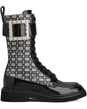 Roger Vivier Viv' Rangers Strass Buckle Boots - Black