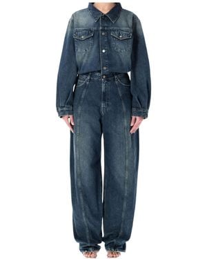 Haikure Denim Long-Sleeved Jumpsuit - Blue