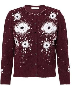 JACQUES WEI Floral Wool-Blend Cardigan - Red