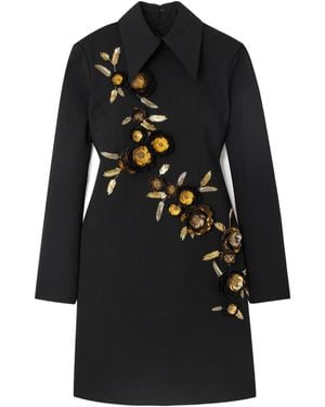 Carolina Herrera Embellished Wool-Blend Mini Shirt Dress - Black