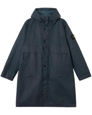 Stone Island Logo Patch Hooded Parka - Blue