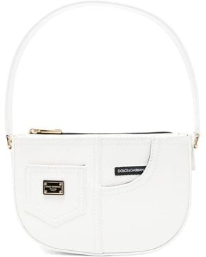 Dolce & Gabbana Logo-Plaque Patent Shoulder Bag - White