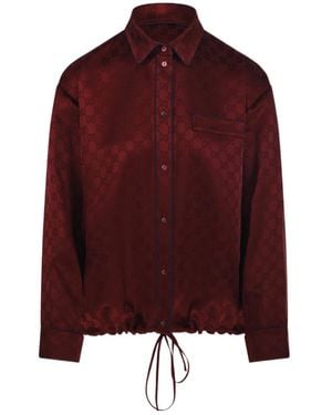 Gucci Gg Satin Shirt With Tie Waist - Red