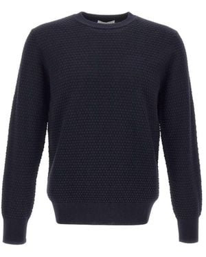 Kangra Cashmere Kangra Textured Crew Neck Knitted Jumper - Blue