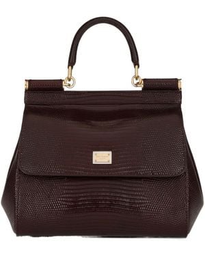 Dolce & Gabbana Medium Sicily Snakeskin Tote Bag - Brown