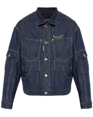 DSquared² Logo Embroidered Denim Jacket - Blue
