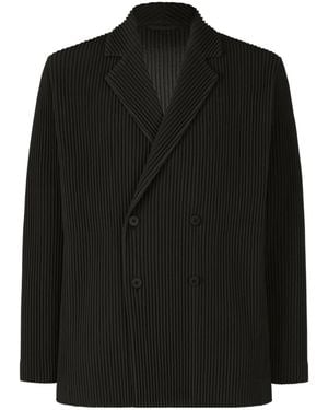 Homme Plissé Issey Miyake Homme Plissé Issey Miyake Double Breasted Pleated Jacket - Black